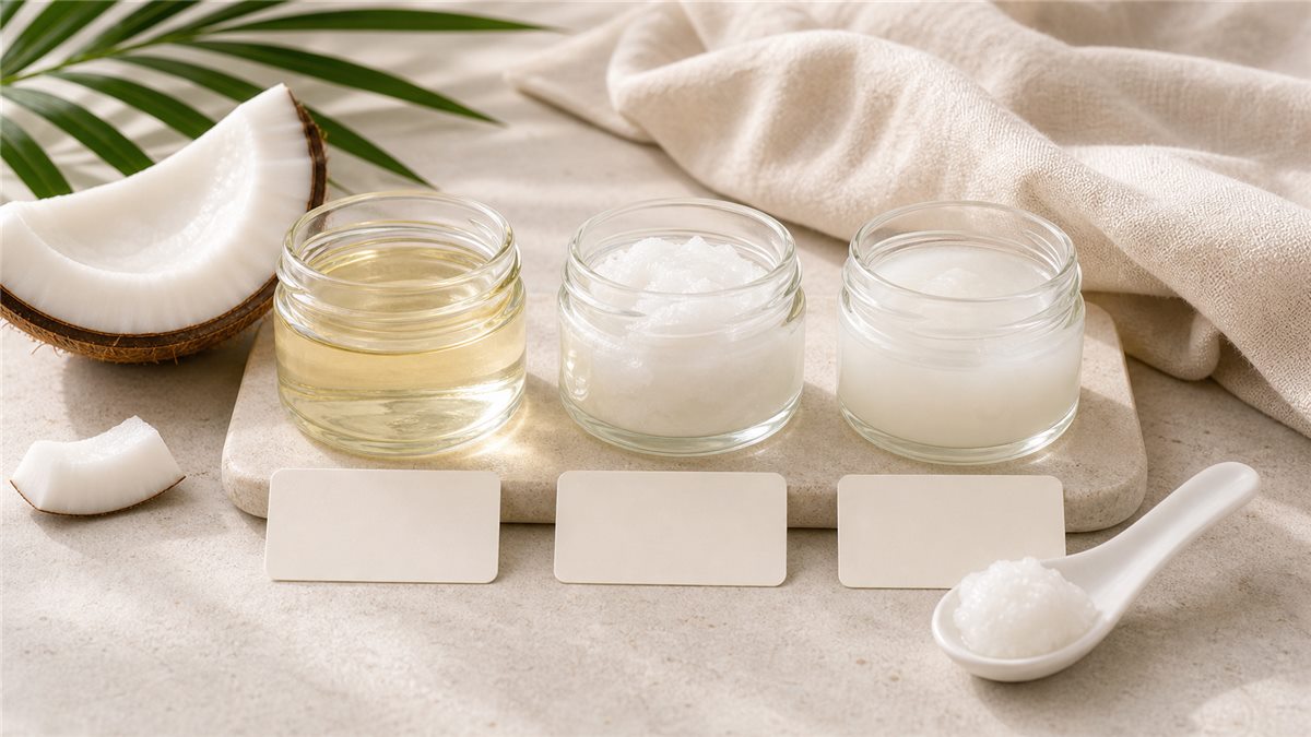 Cách nhận biết dầu dừa nguyên chất qua các mẫu dầu trong hũ thủy tinh