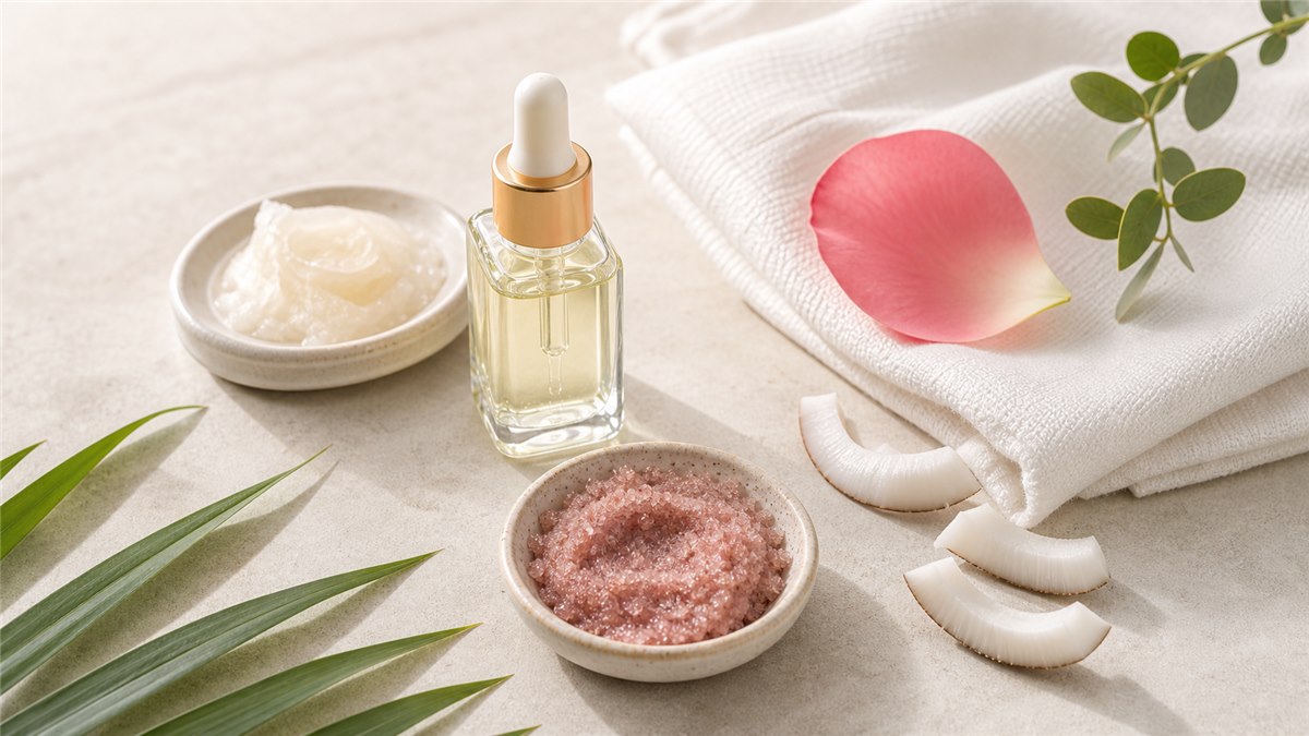 Dầu dừa chăm sóc môi thâm với serum và tẩy da chết nhẹ