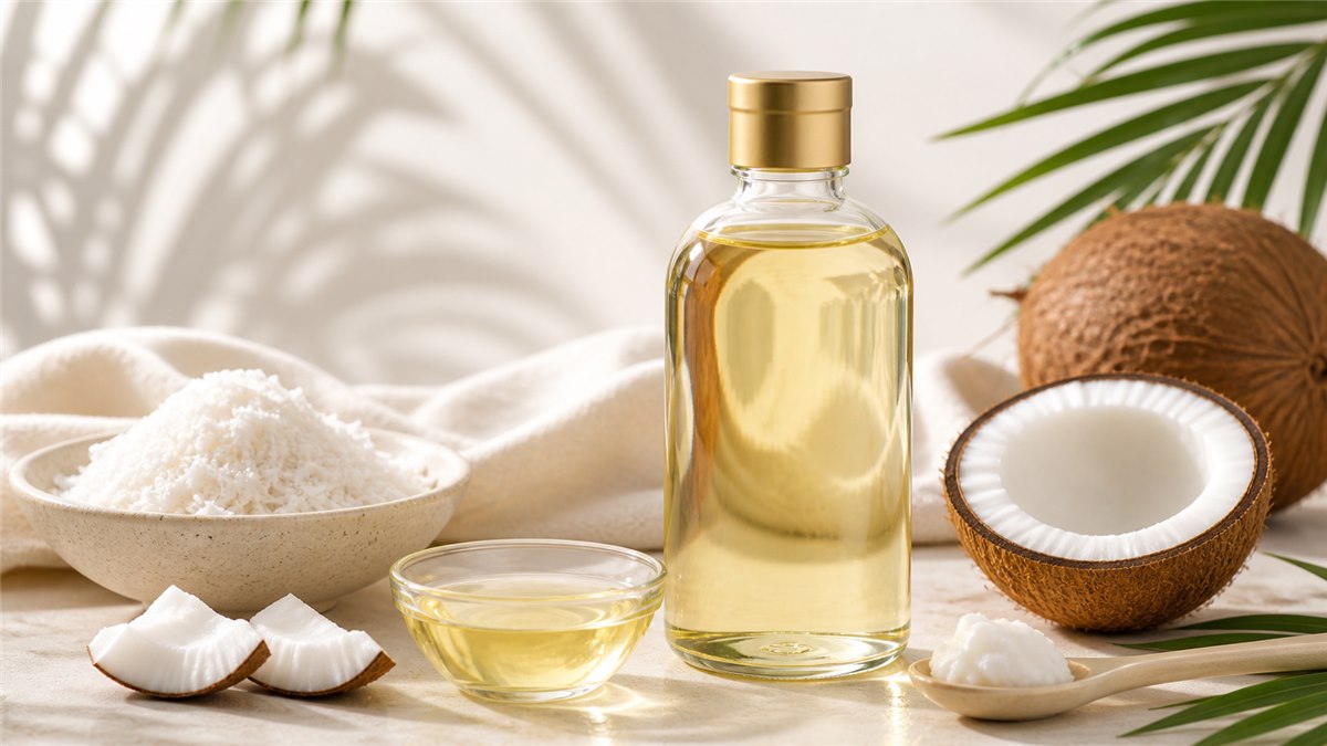 Dầu dừa nguyên chất trong chai thủy tinh từ cơm dừa già